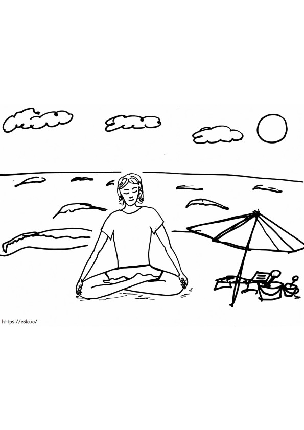 Coloriage Yoga sur la plage à imprimer dessin