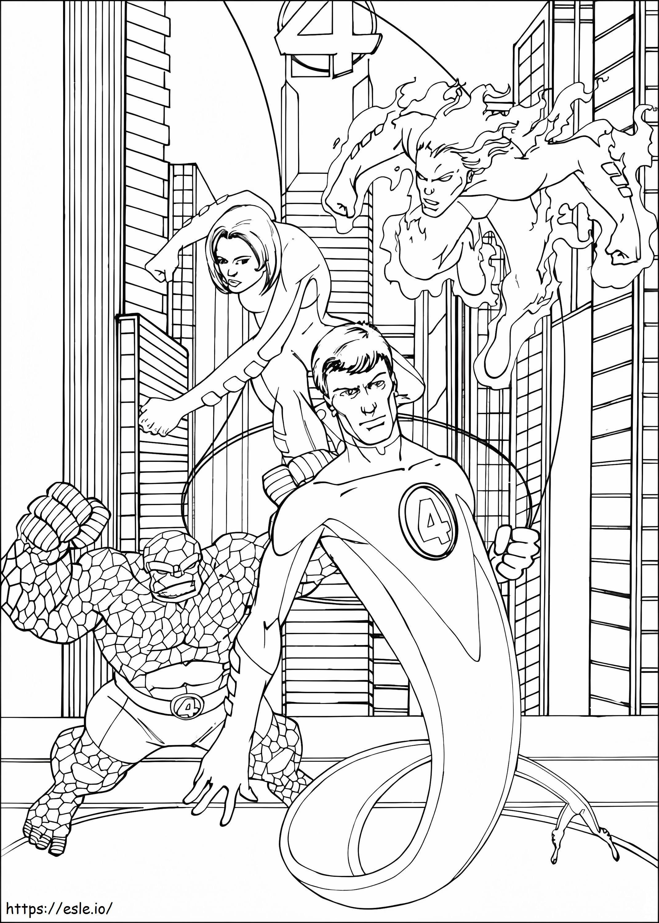 Fantastic Four In City coloring page