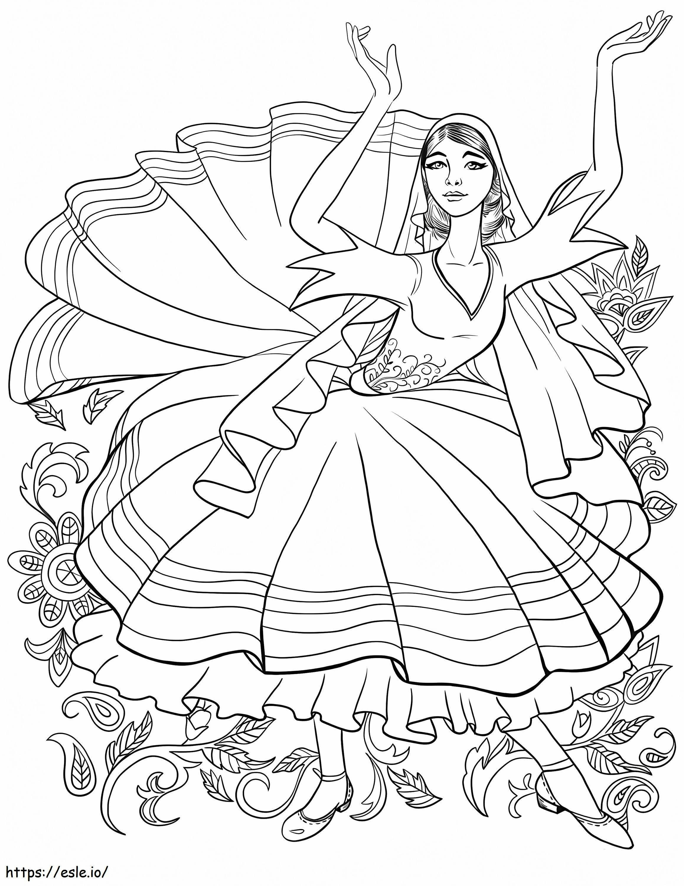 Dança de menina tártara para colorir