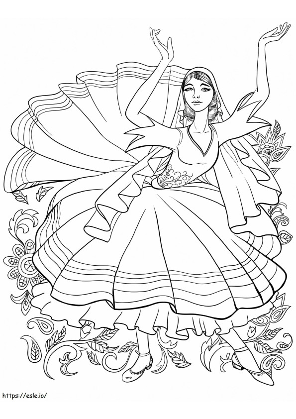 Coloriage Fille tatare dansant à imprimer dessin