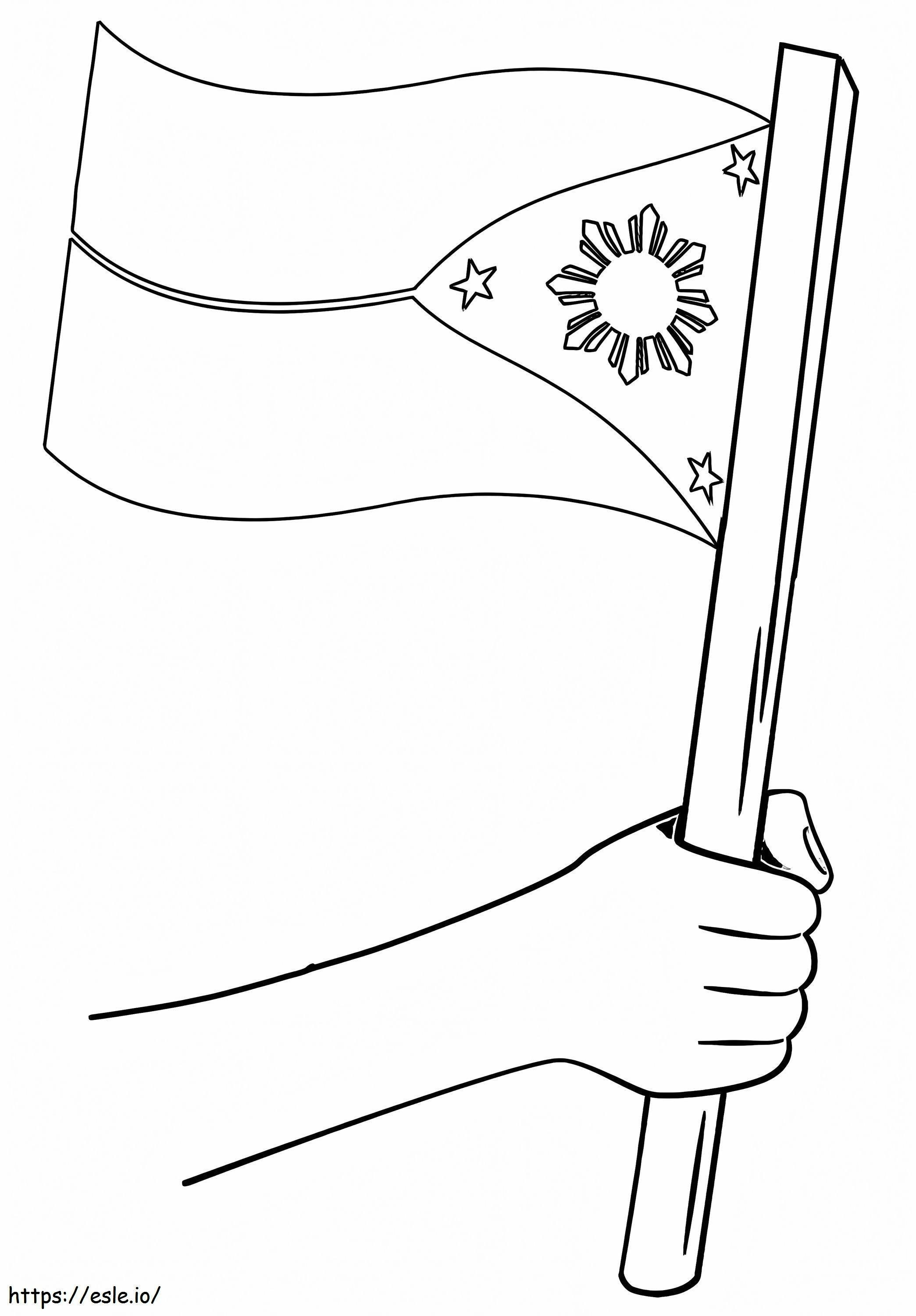 Coloriage Main tenant le drapeau des Philippines à imprimer dessin
