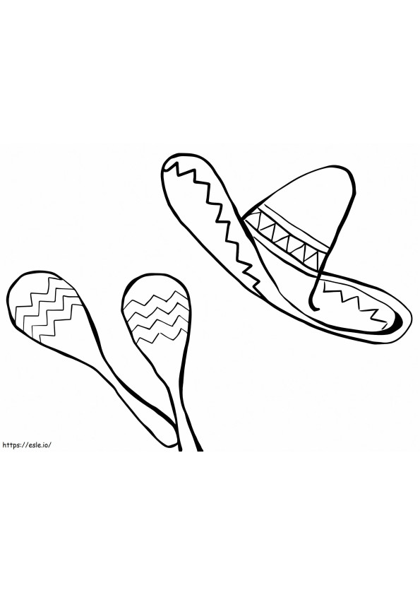 Coloriage Maracas et chapeau mexicain à imprimer dessin