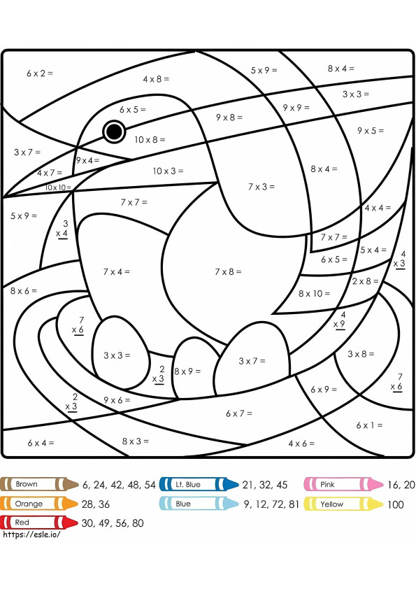 Bird Multiplication Color By Number coloring page