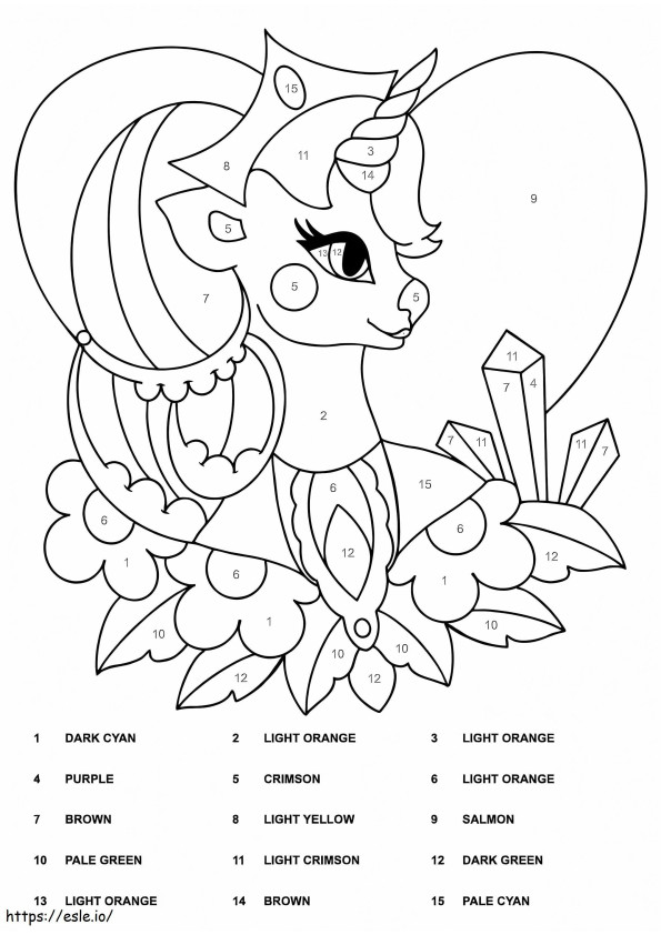 Queen Unicorn Color By Number coloring page