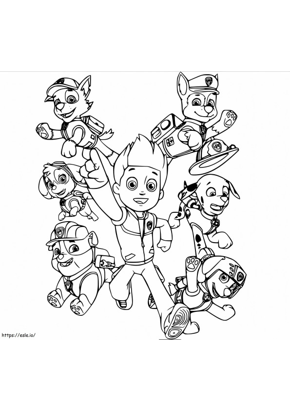 Coloriage Ryder avec six chiots à imprimer dessin