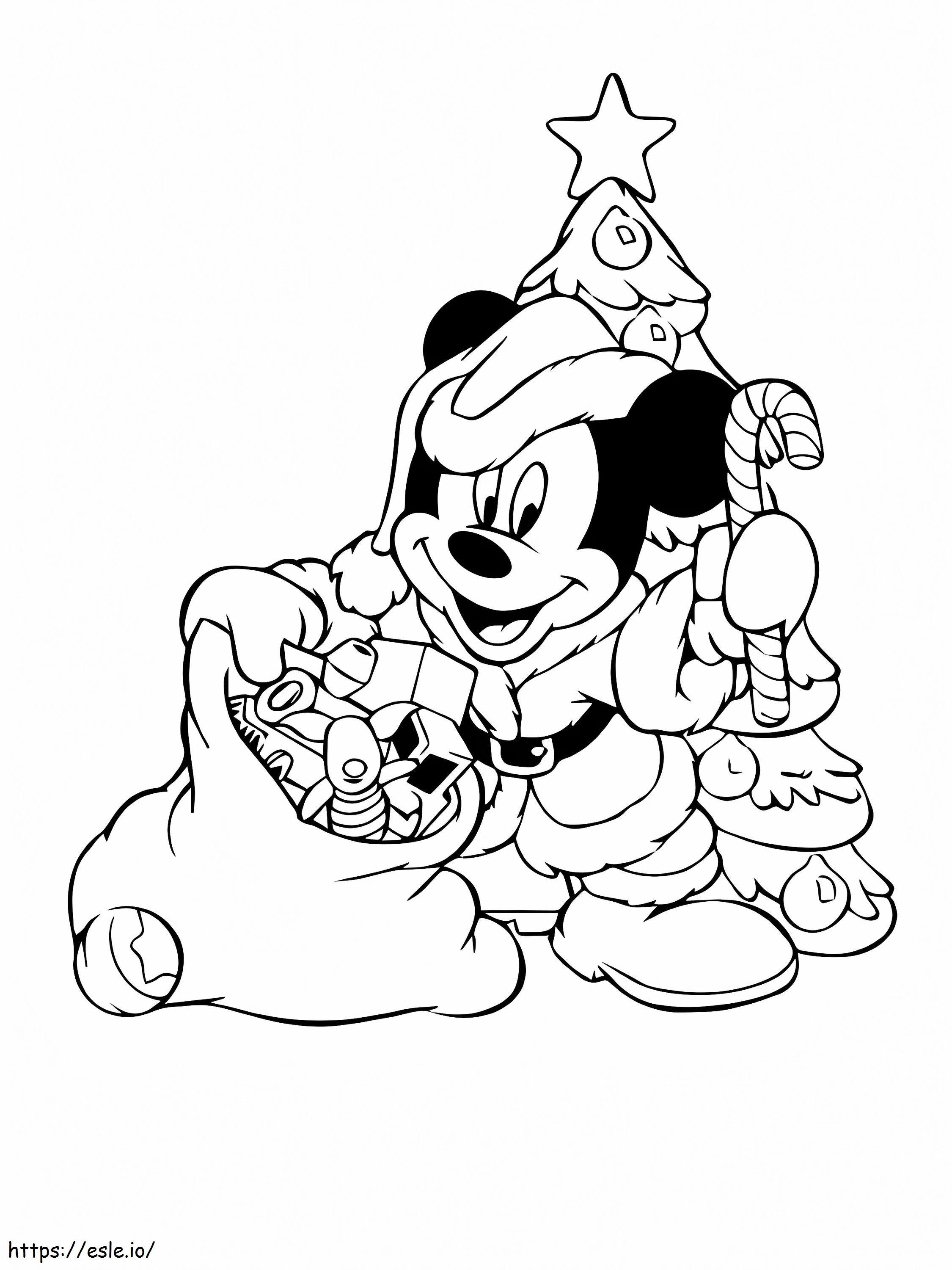 Coloriage Coloriage Mickey Mouse et cadeau de Noël à imprimer dessin