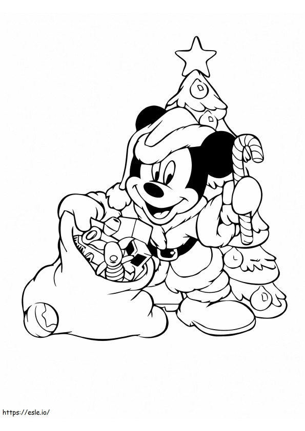 Página para colorir do Mickey Mouse e do presente de Natal para colorir