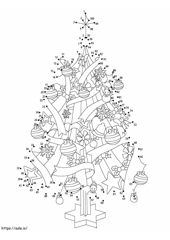 Prachtige kerstboom van punt tot punt kleurplaat