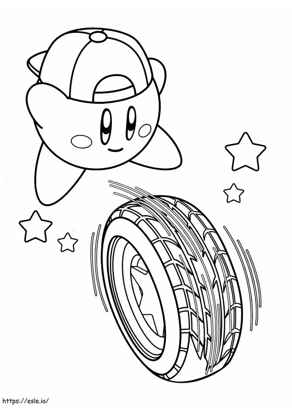 Kirby pyörän ja tähden kanssa värityskuva