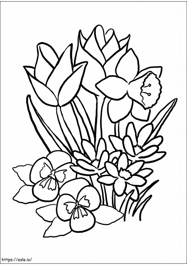 Desen de flori în primăvară de colorat