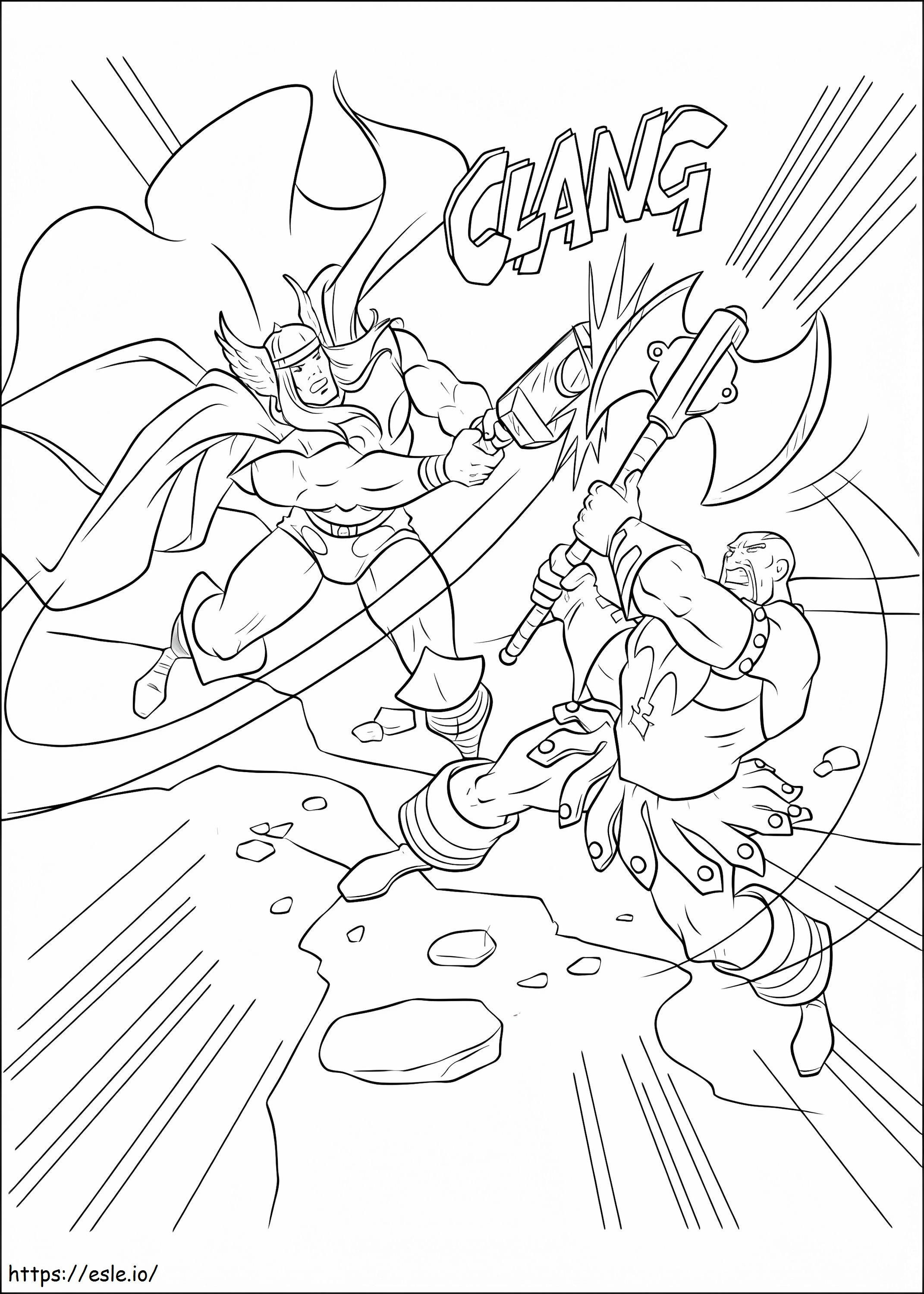 Thor Fights Villain coloring page