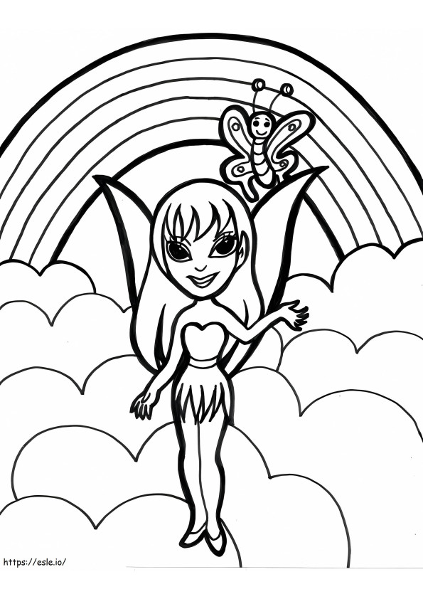 Fairy And Rainbow coloring page