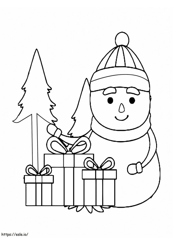 Lumiukko ja lahjat värityskuva