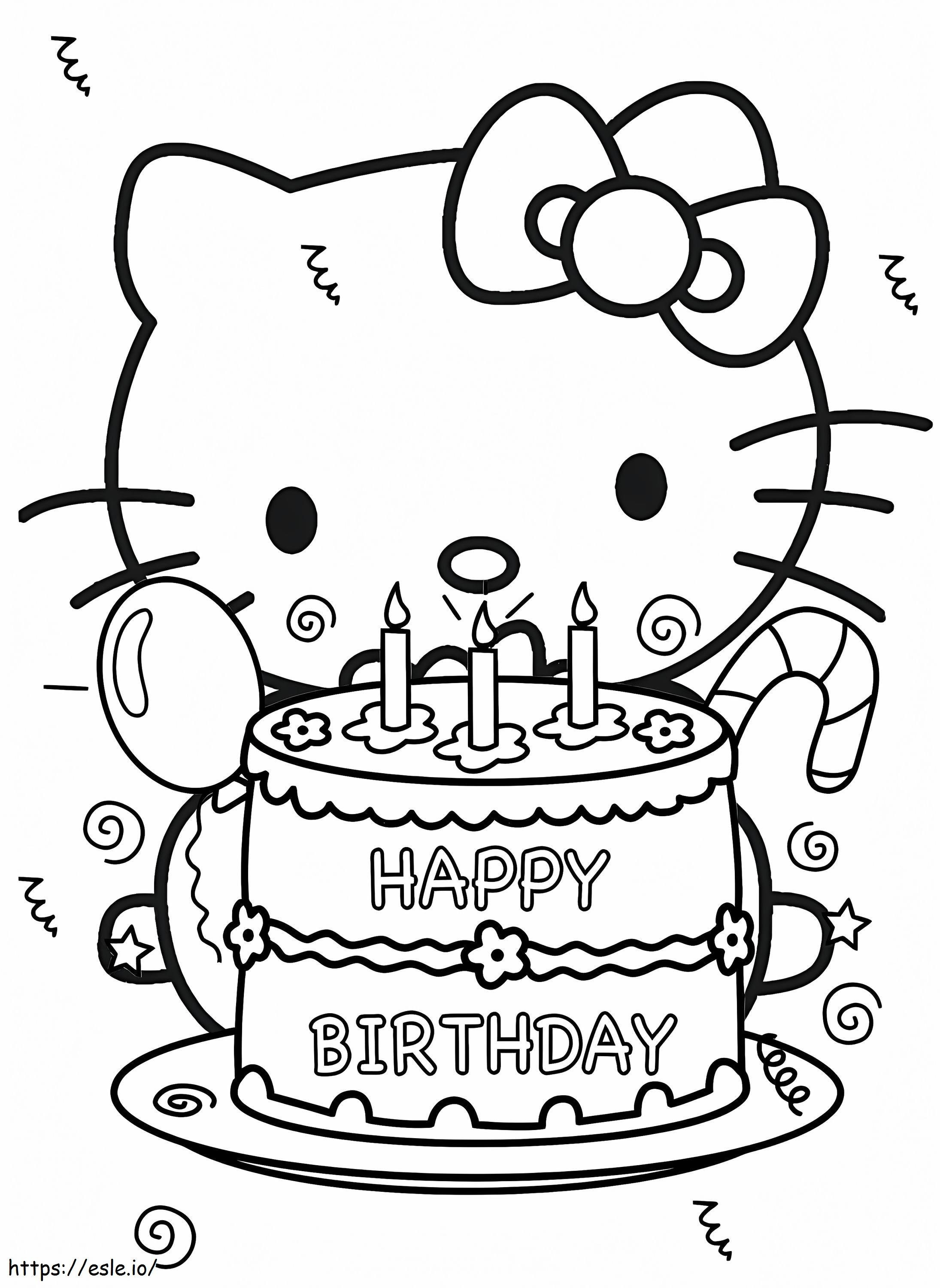 Coloriage Joyeux anniversaire Hello Kitty à imprimer dessin
