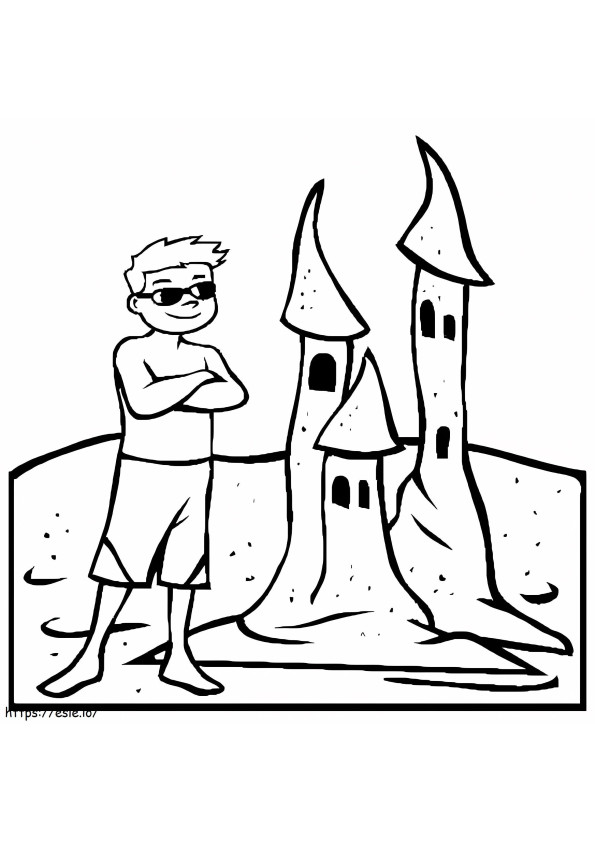 Cool Boy And Sandcastle coloring page