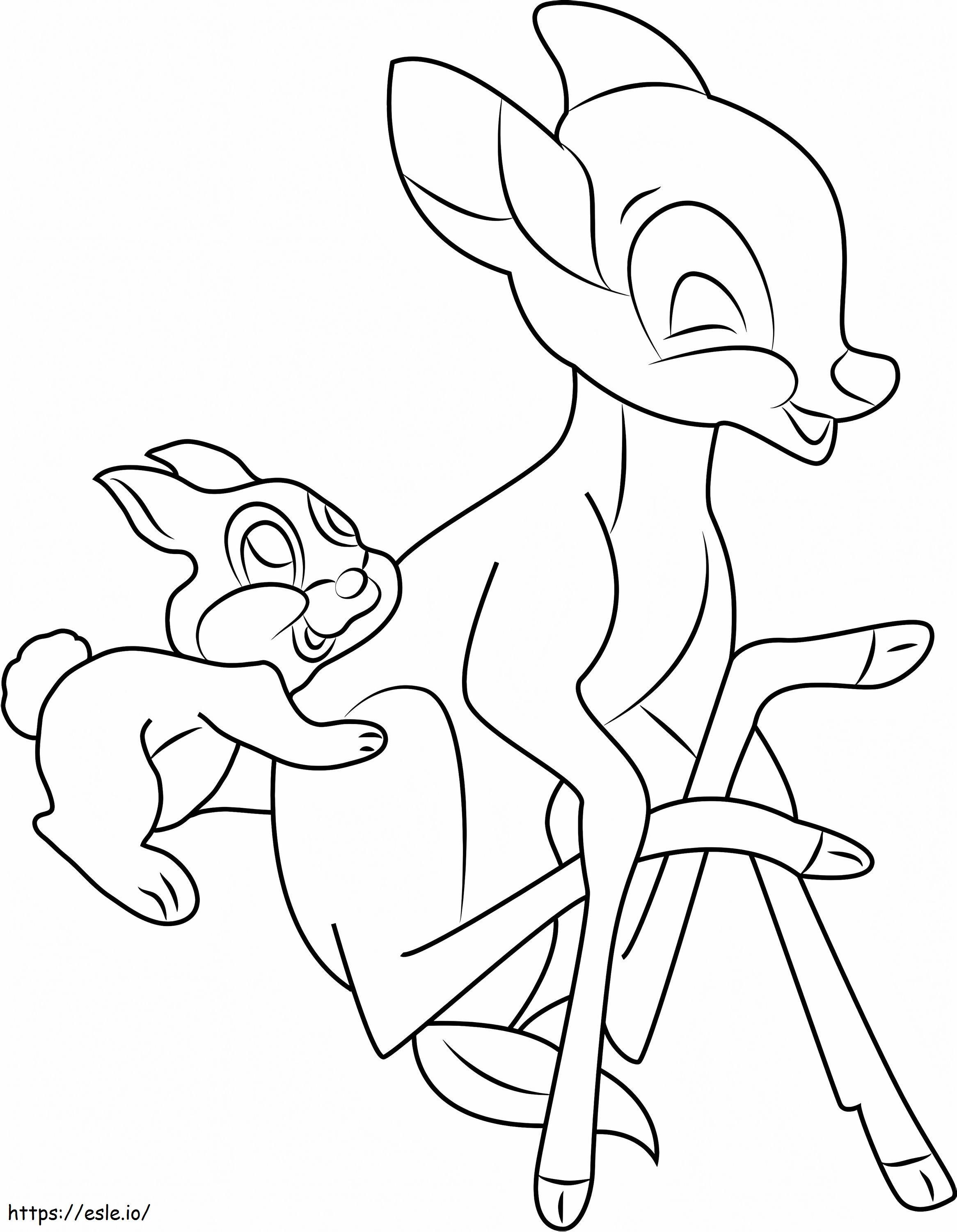 Bambi Playing With Thumper Coloring Page - Free Printable PDF