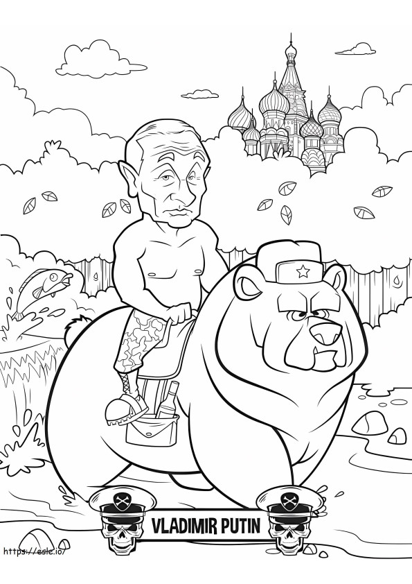 Coloriage Drôle Vladimir Poutine à imprimer dessin