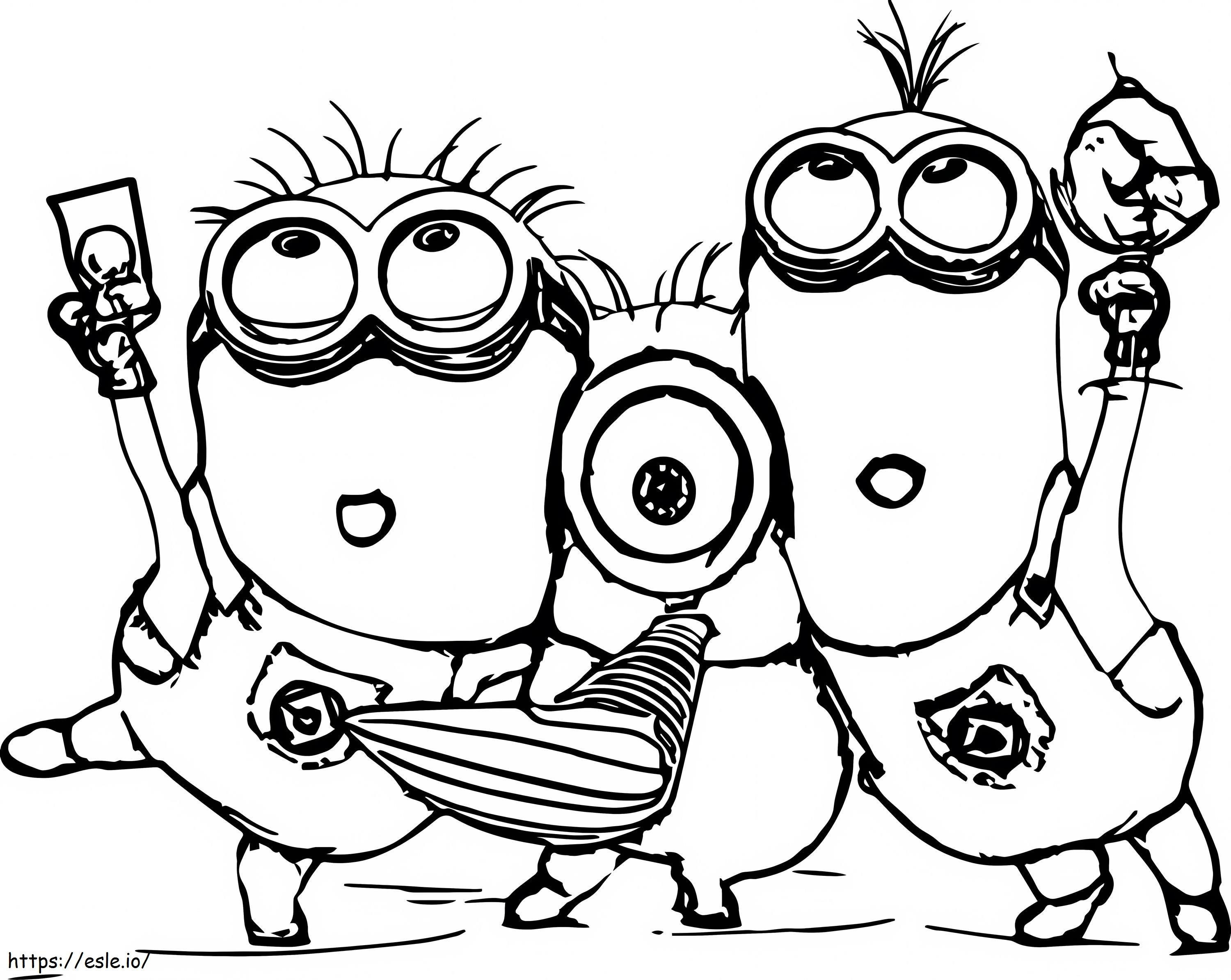 Draw Three Minions coloring page