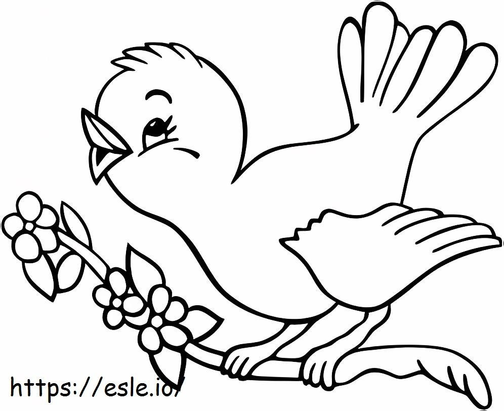 Cute Canary Bird Singing On Tree coloring page