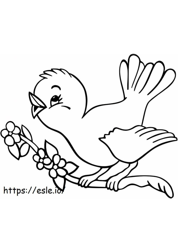 Coloriage Joli oiseau canari chantant sur un arbre à imprimer dessin