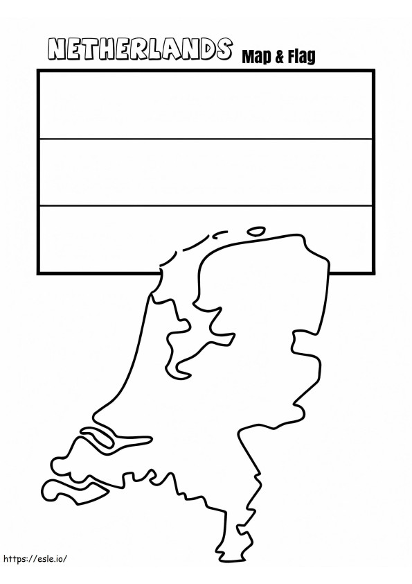 Mapa y bandera de Países Bajos para colorear
