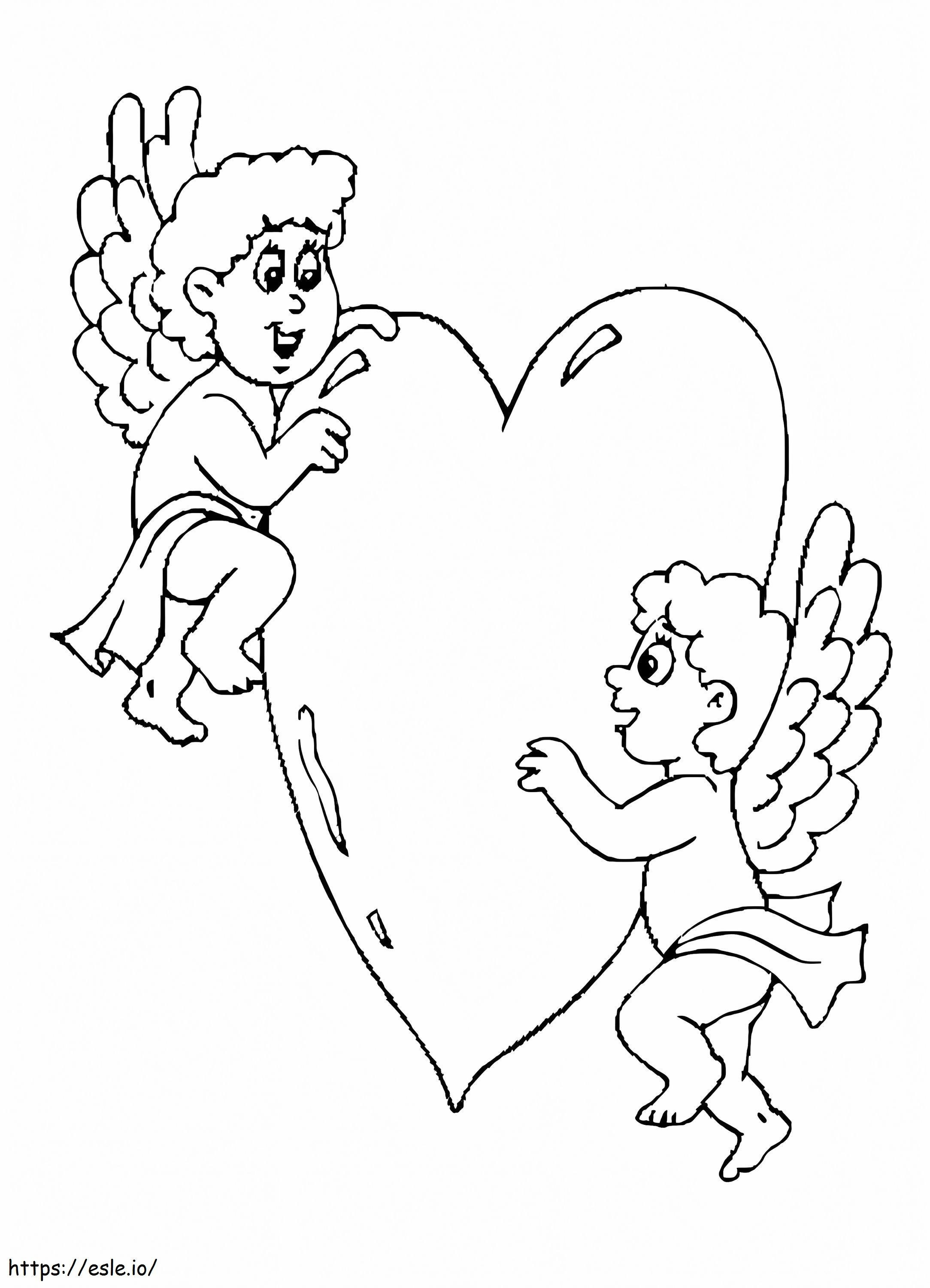Cupid Dua Dengan Hati Gambar Mewarnai