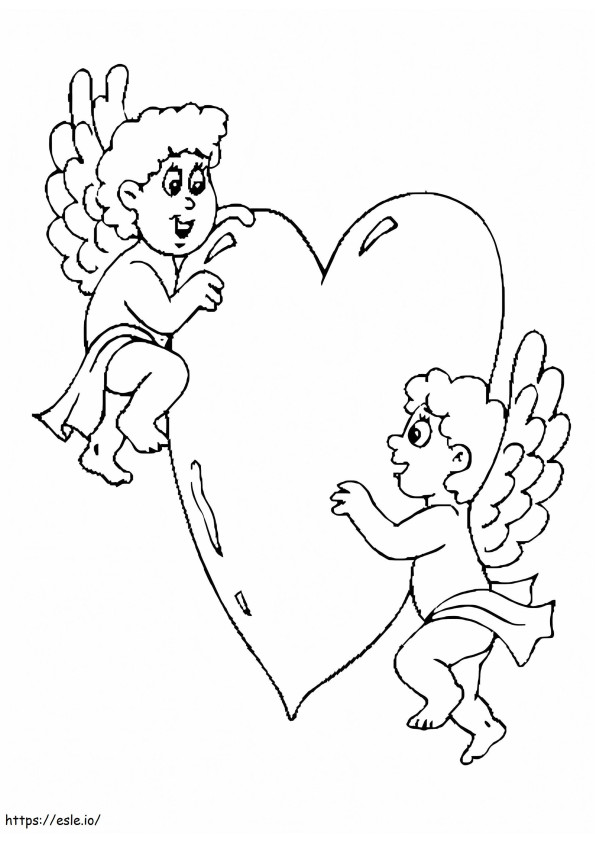 Cupido Dois com Coração para colorir