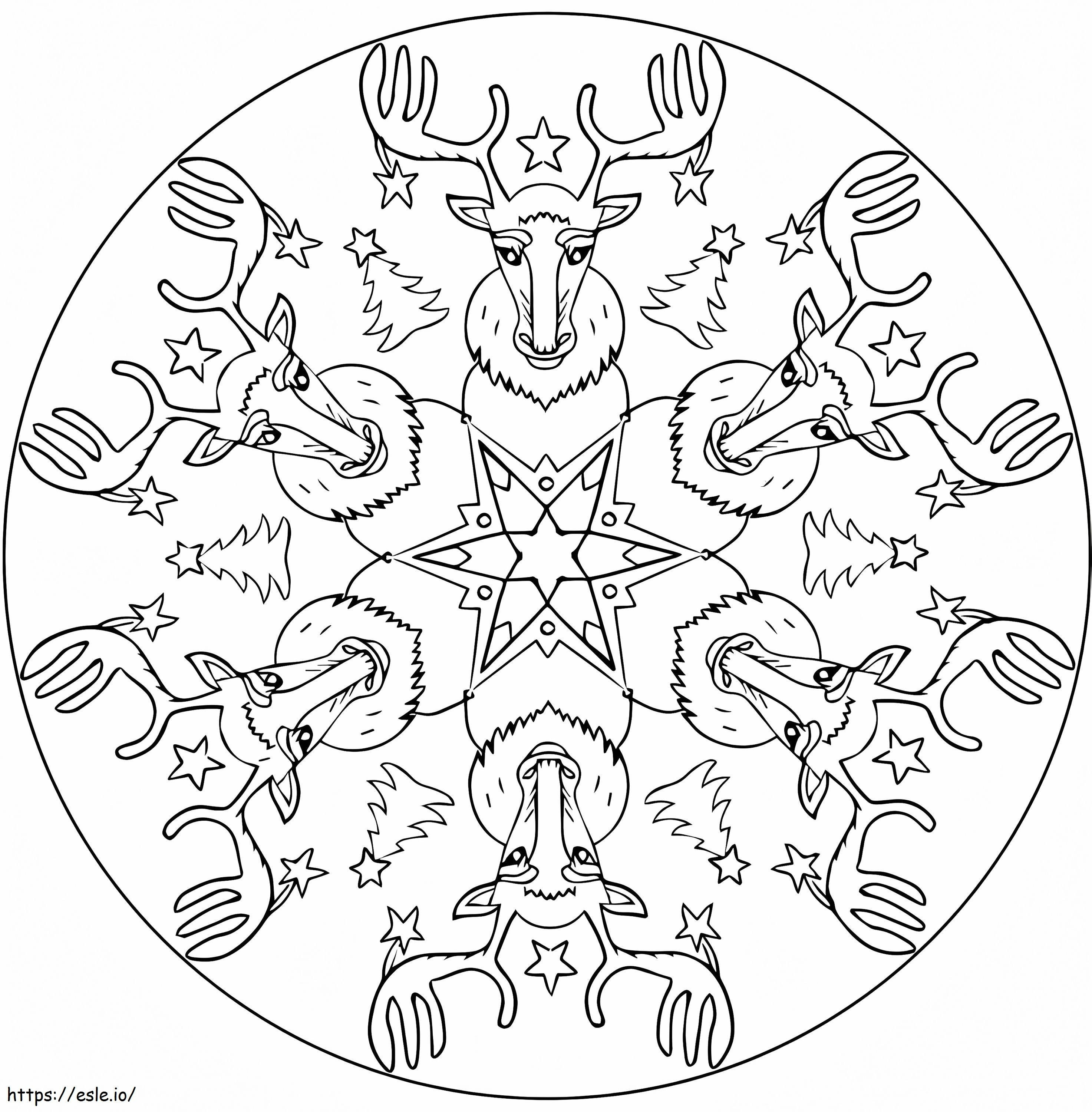 Mandala de Crăciun cu reni de colorat