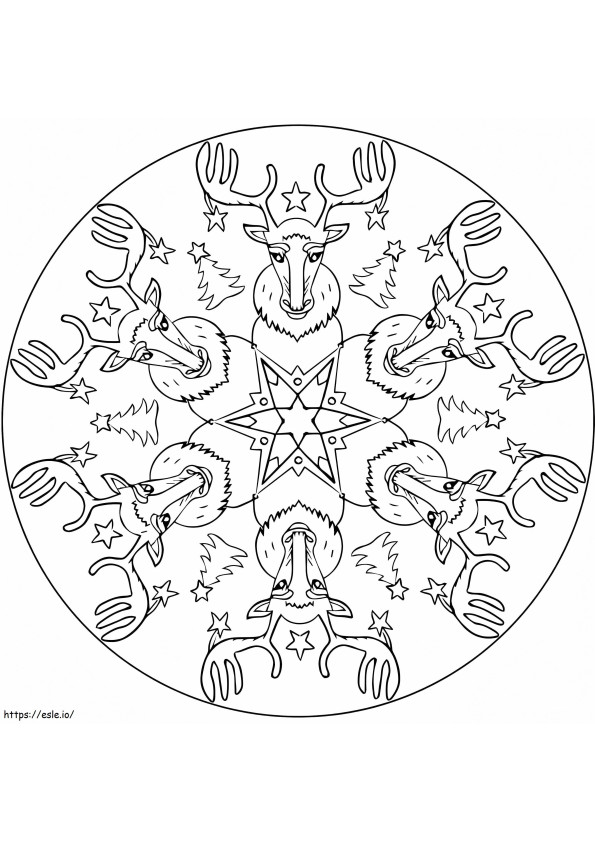 Coloriage Mandala de Noël avec des rennes à imprimer dessin