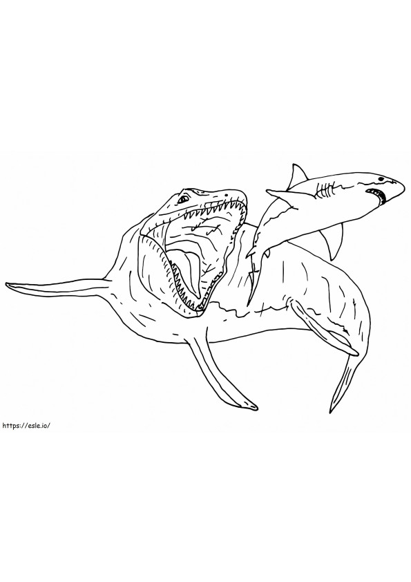 Mosasaurus y tiburón para colorear