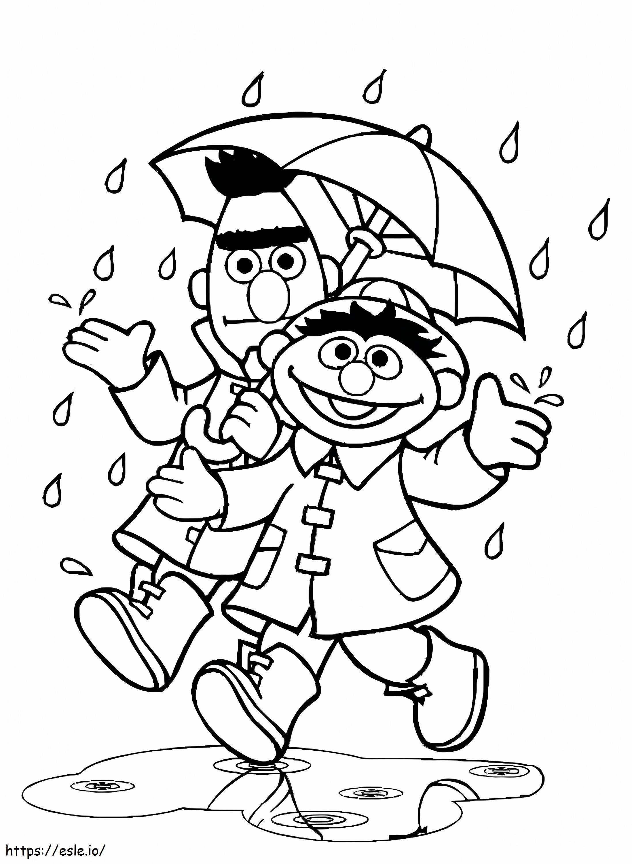 Bert y Ernie lluvia para colorear