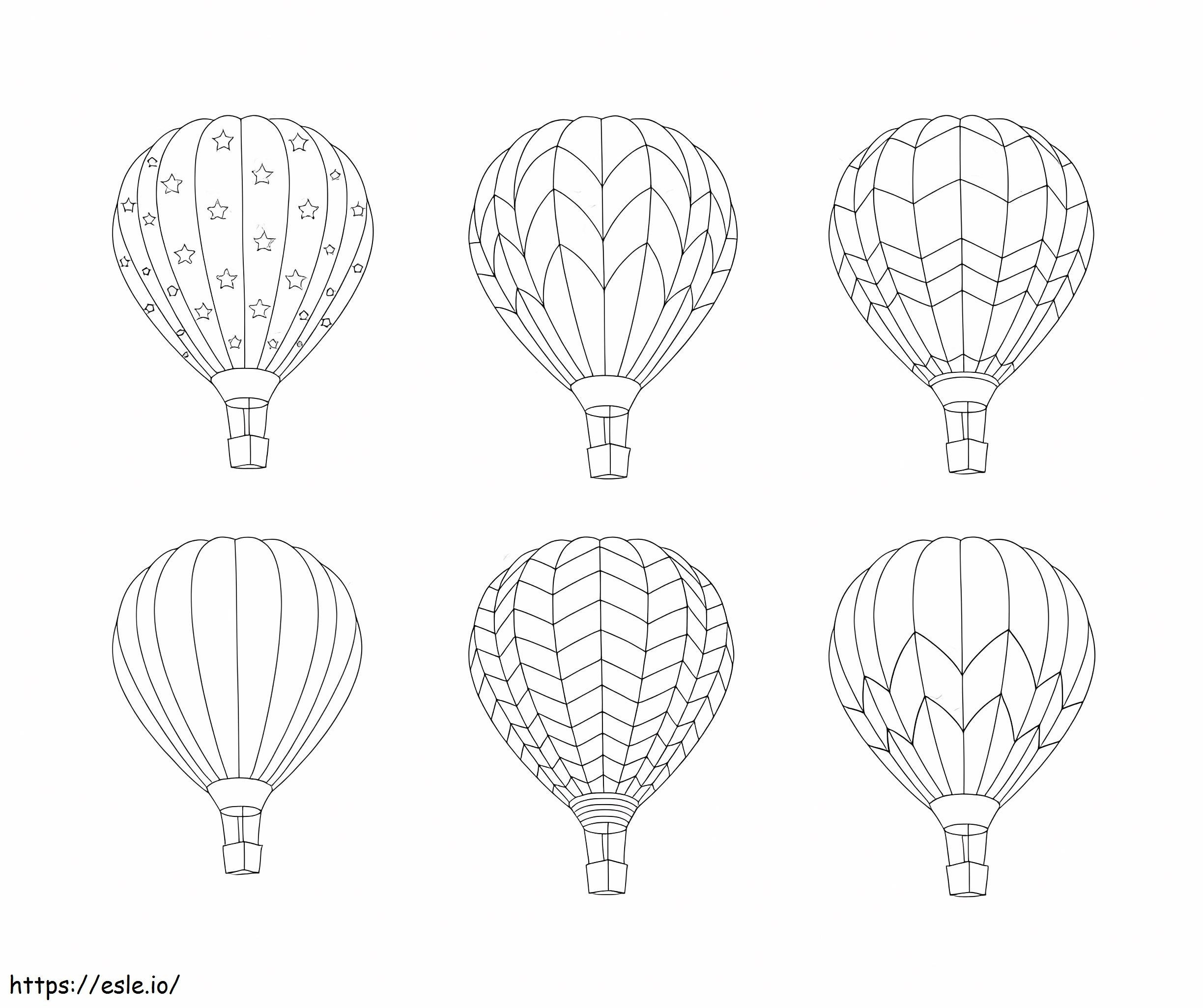 Sechs Heißluftballons ausmalbilder