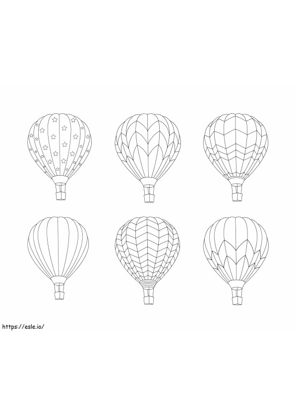 Seis balões de ar quente para colorir