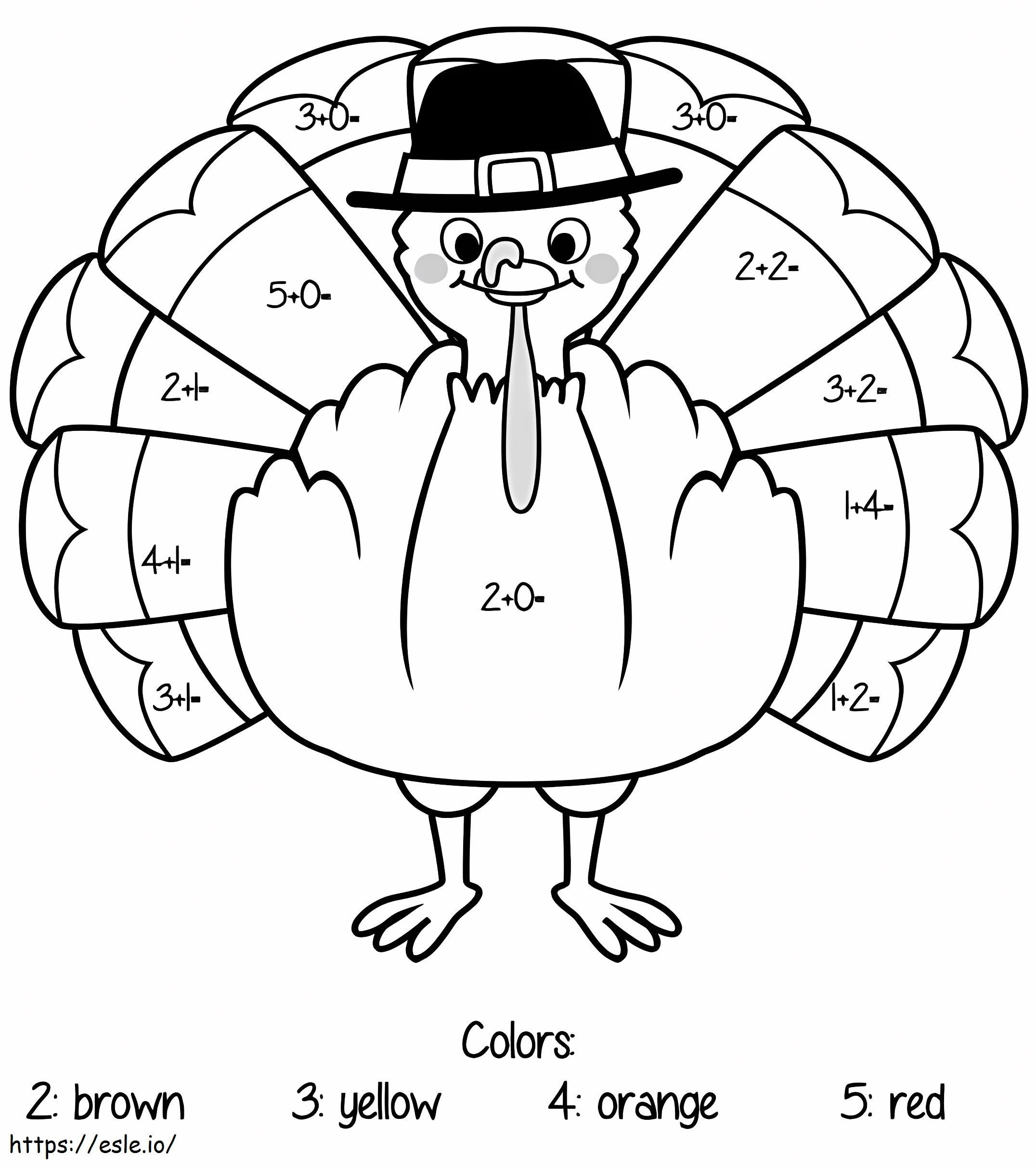 Lachende Turkije Thanksgiving kleur op nummer kleurplaat kleurplaat