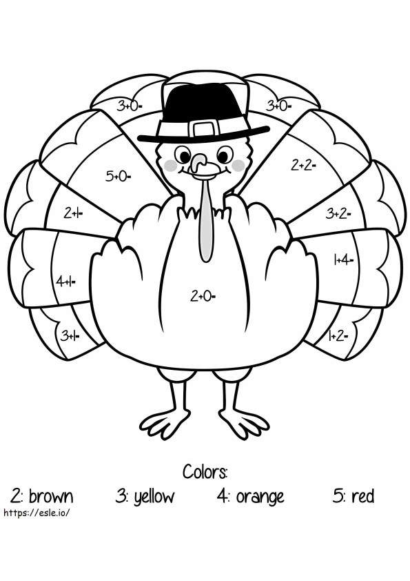 笑顔の七面鳥の感謝祭の数字で色分け ぬりえ - 塗り絵