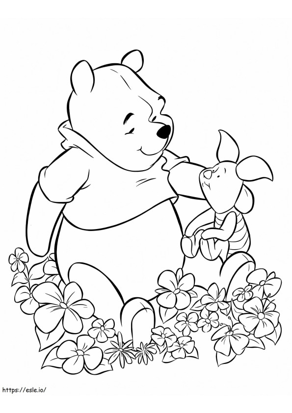 Winnie The Pooh Dan Anak Babi Dengan Bunga Gambar Mewarnai