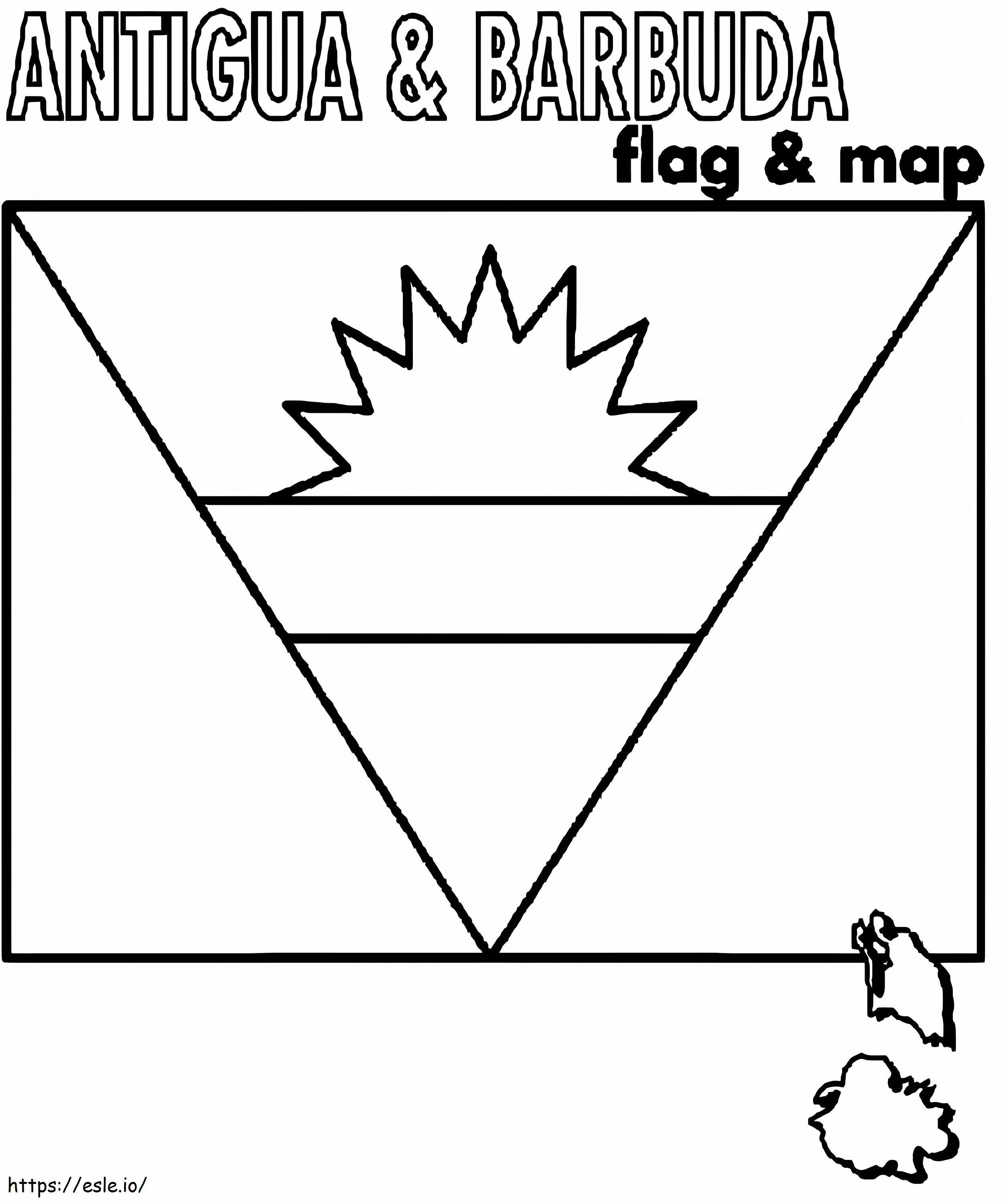 アンティグアバーブーダの国旗と地図 ぬりえ - 塗り絵