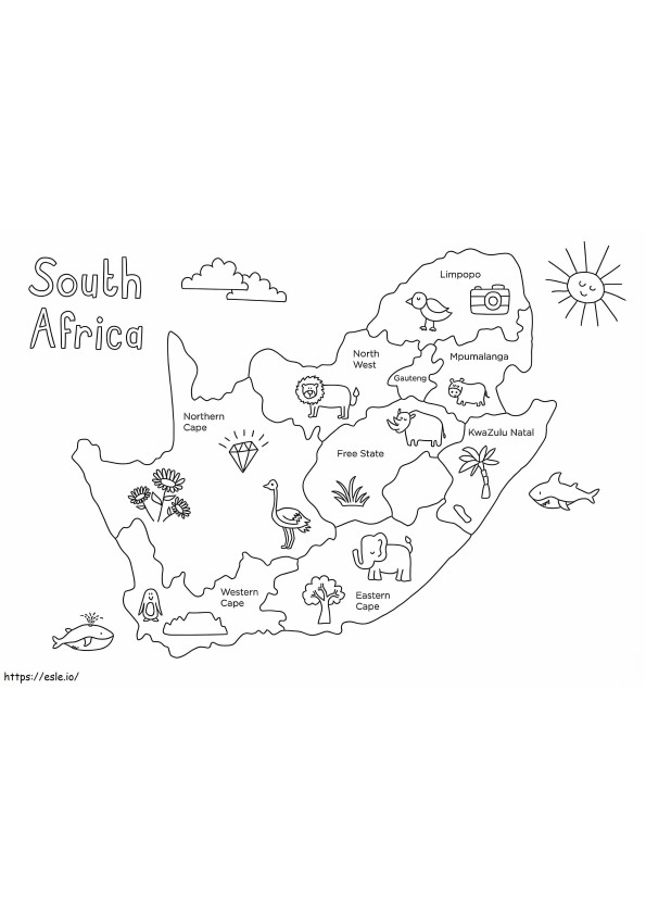 南アフリカの地図 ぬりえ - 塗り絵