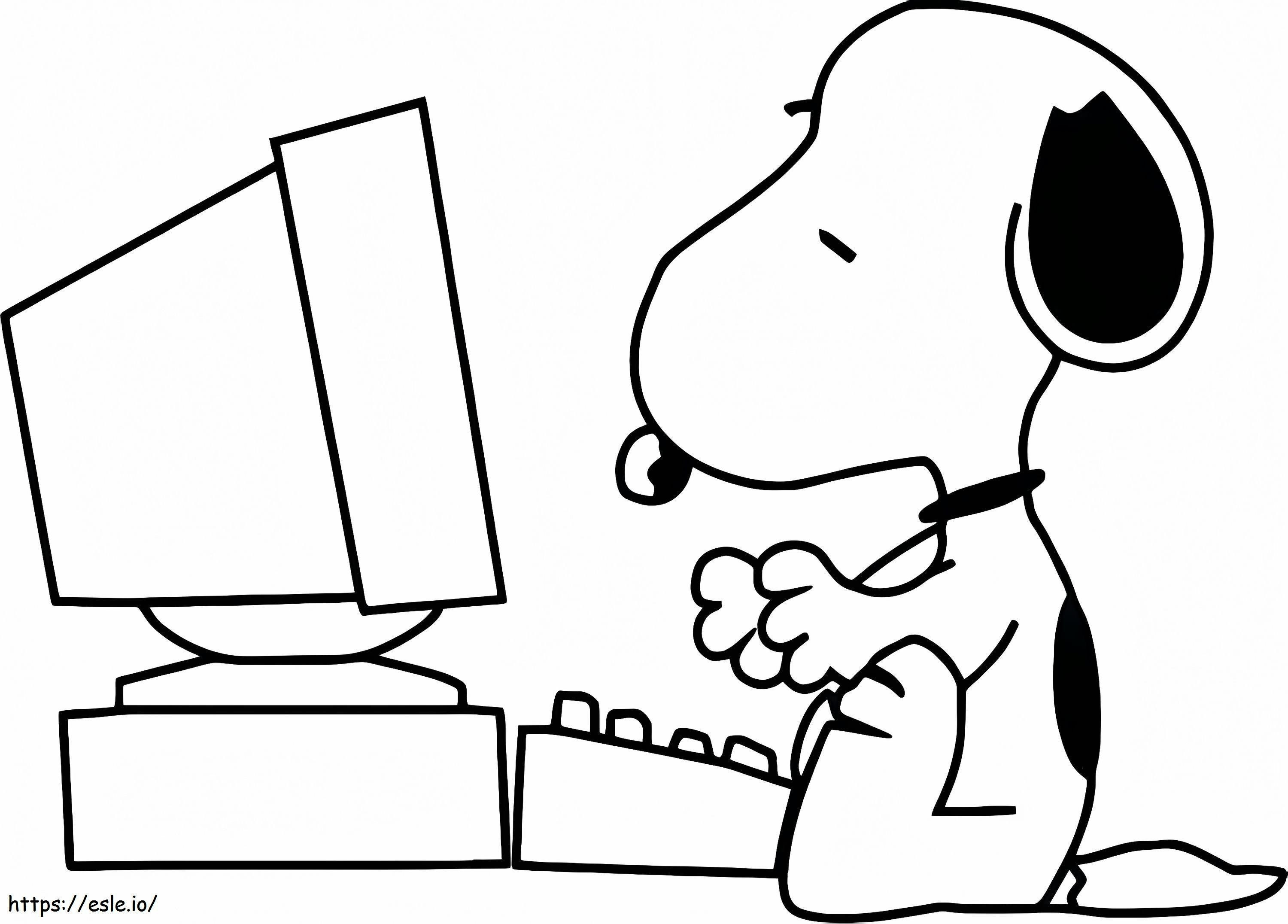 Snoopy met computer kleurplaat kleurplaat