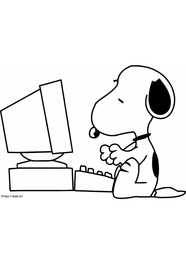 Snoopy met computer kleurplaat
