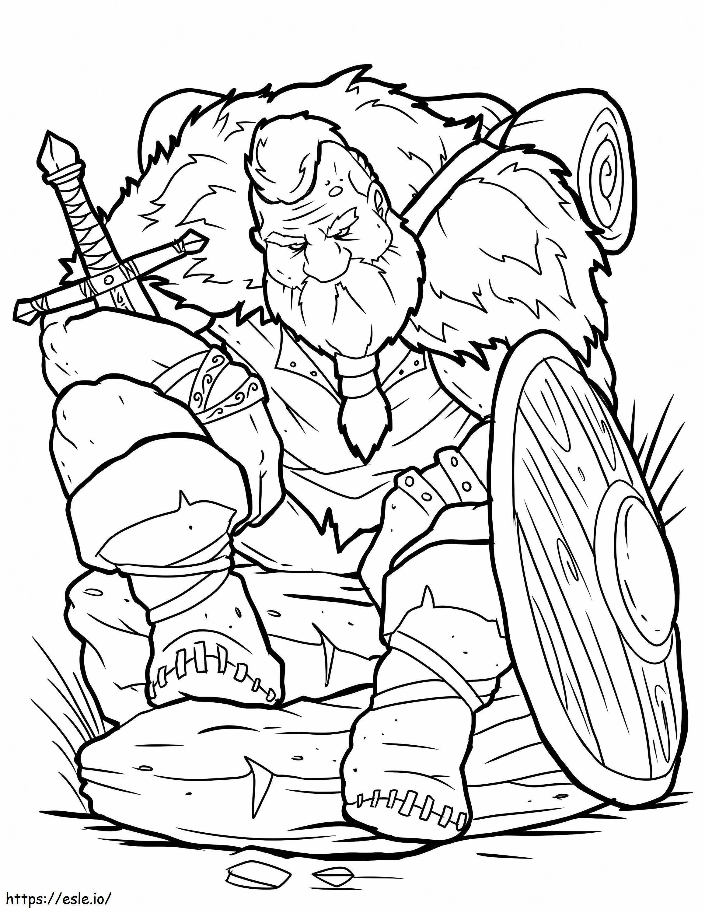 Vikingo con espada y escudo para colorear