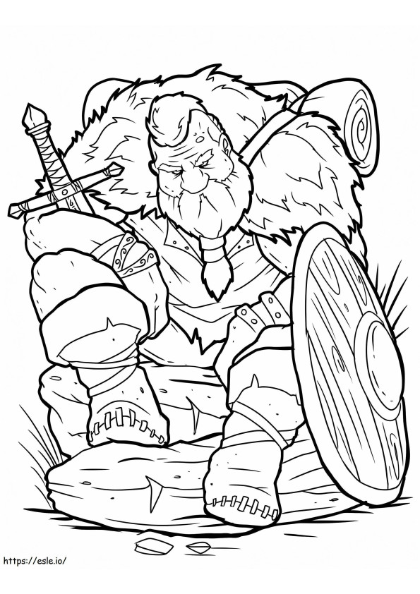 Viking miekalla ja kilvellä värityskuva