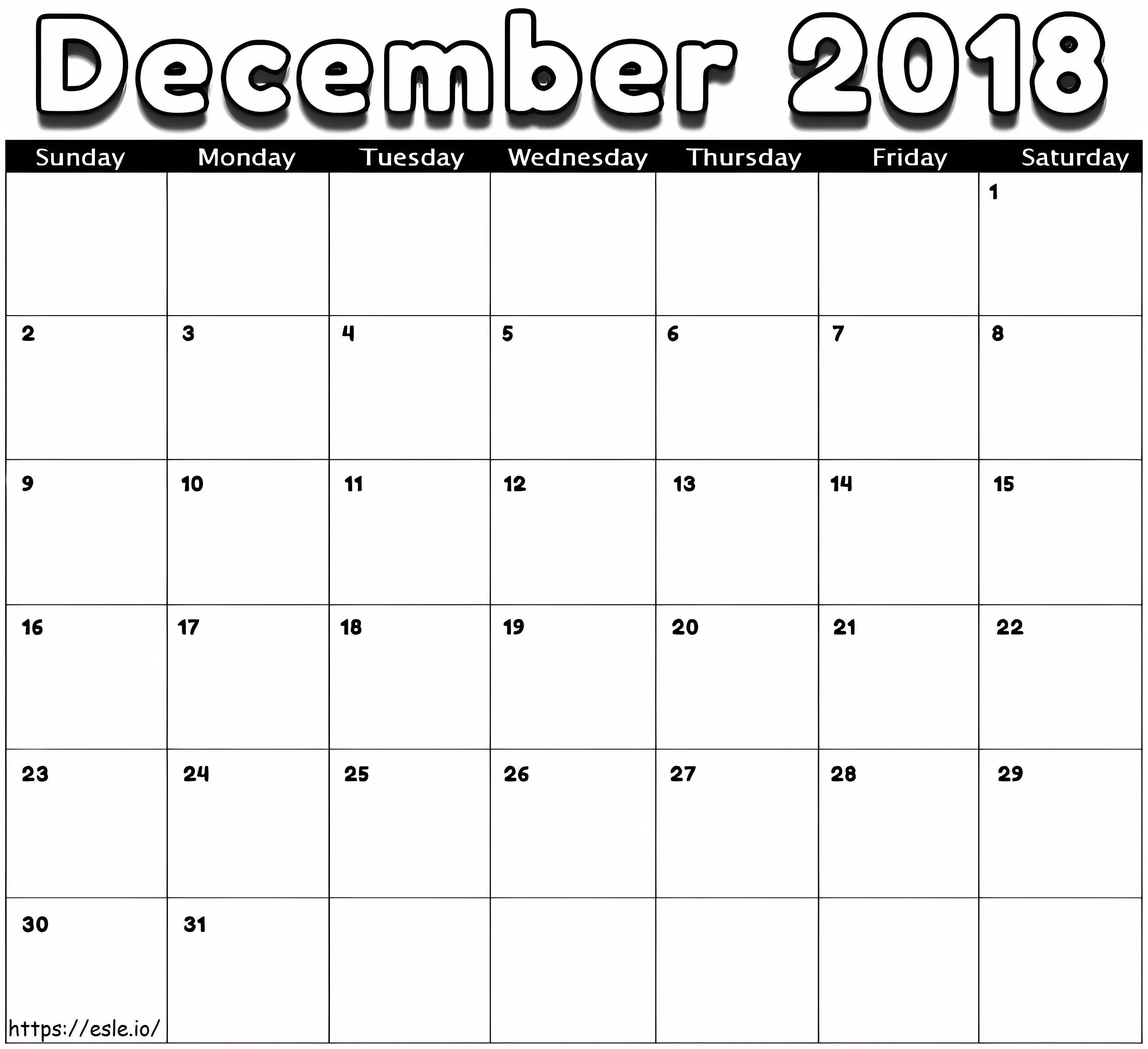 December 2018 Calendar coloring page