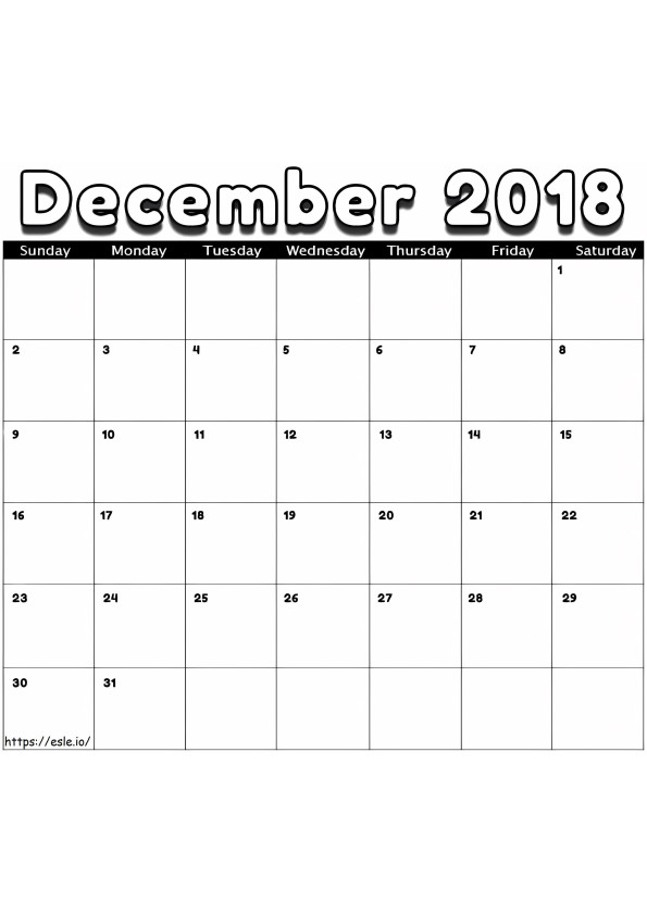 Calendar decembrie 2018 de colorat