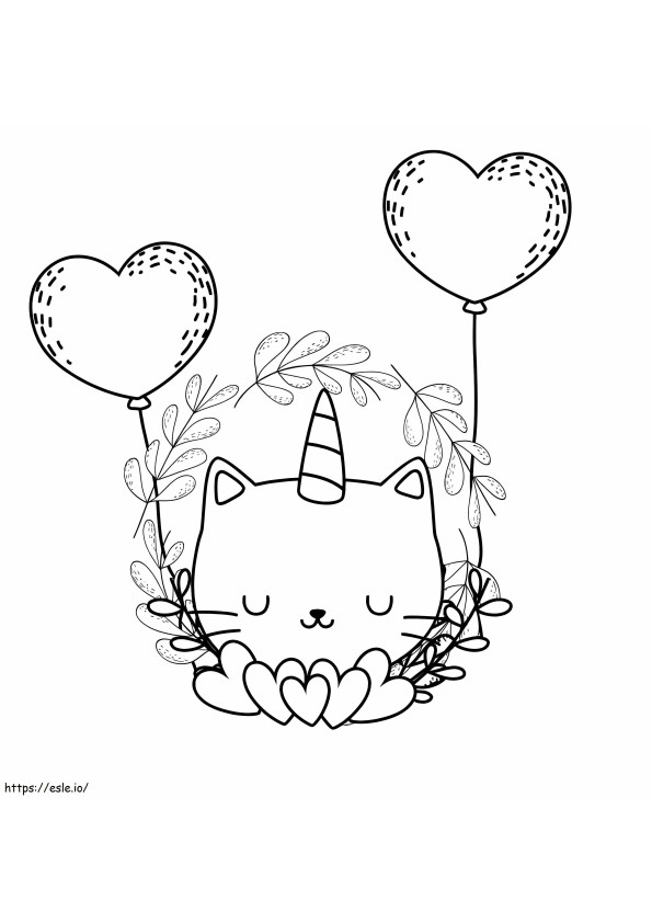 Balony z kotem i sercem jednorożca kolorowanka