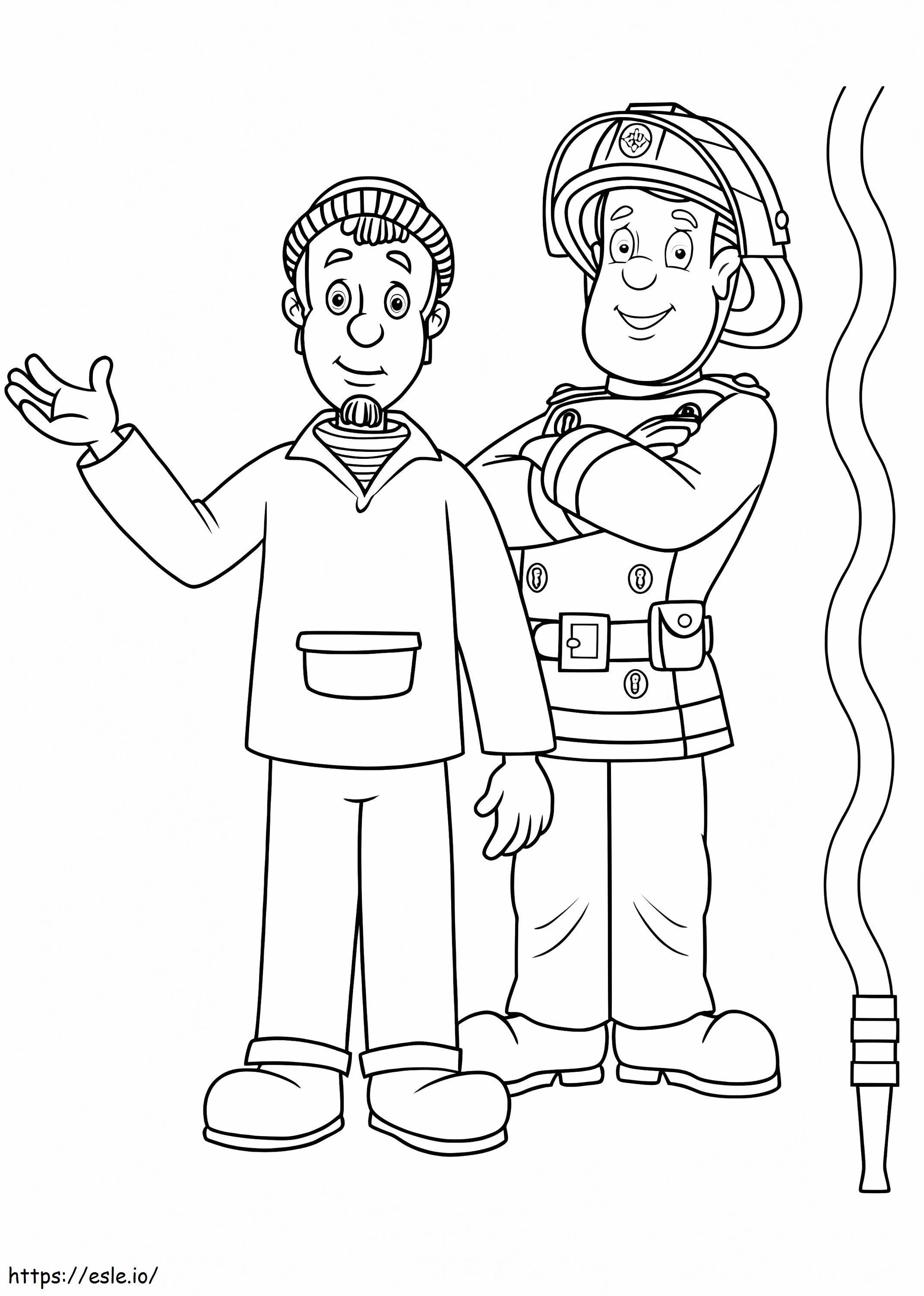 Basic Firefighter Sam And His Friend Coloring Page