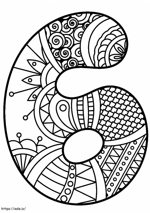 Number 6 Zentangle coloring page