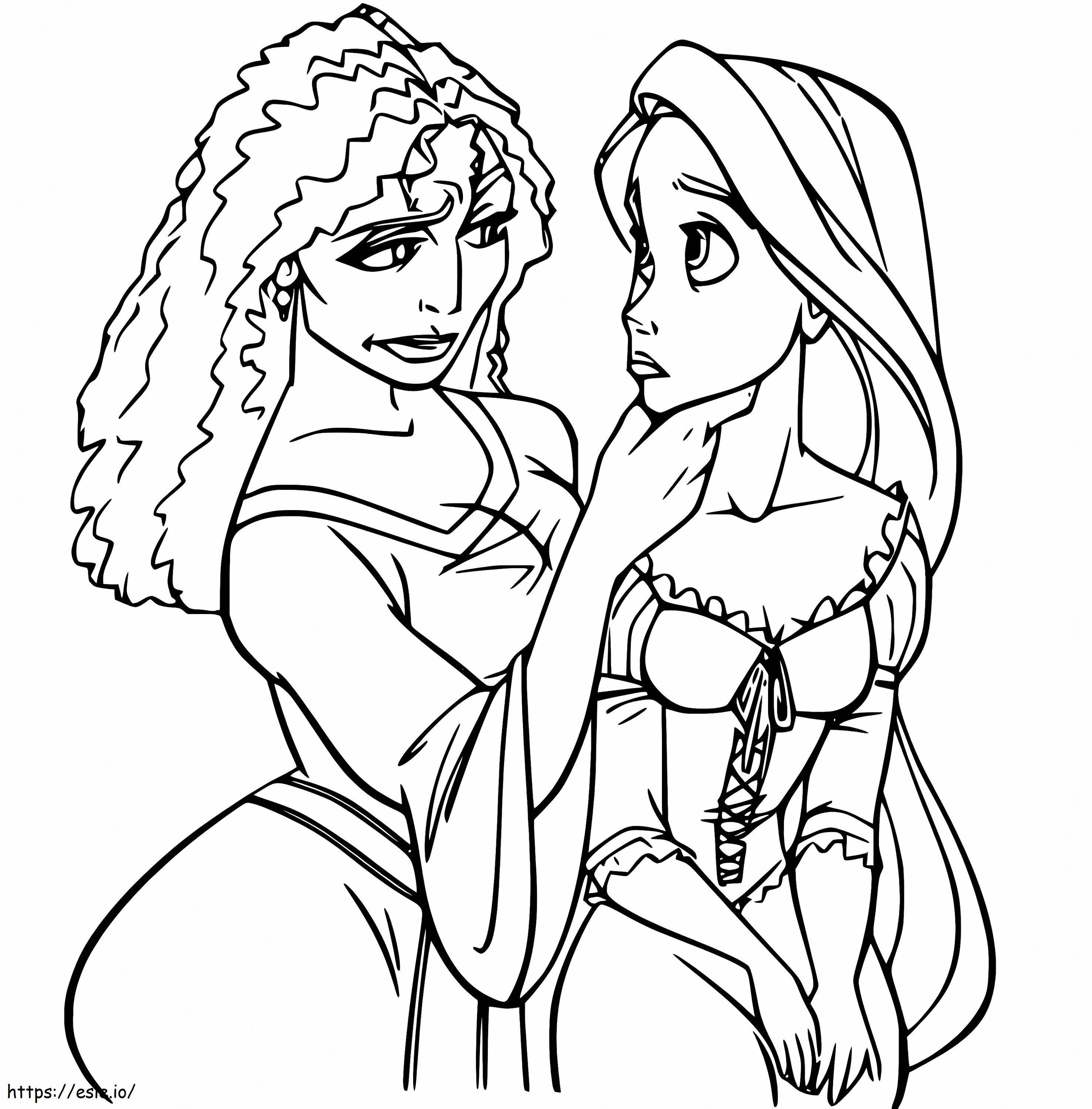 Mãe Gothel com Rapunzel para colorir