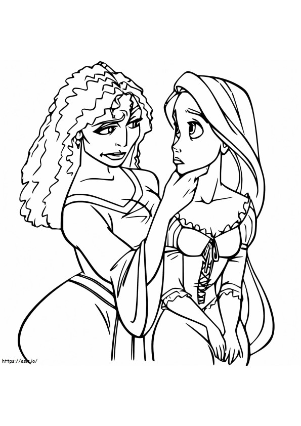 Madre Gothel con Rapunzel para colorear