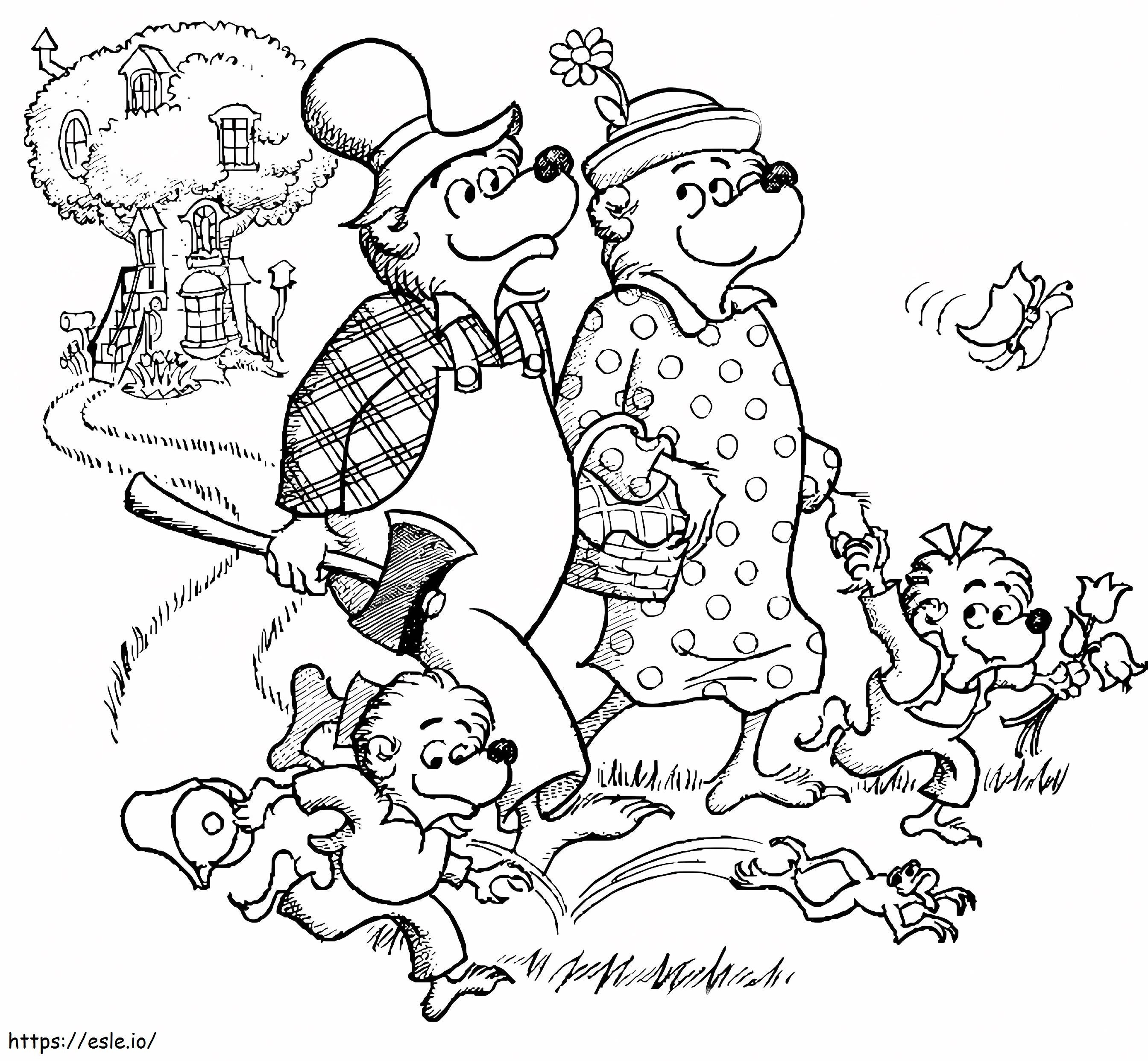 ベレンスタインのクマと家族の散歩 ぬりえ - 塗り絵